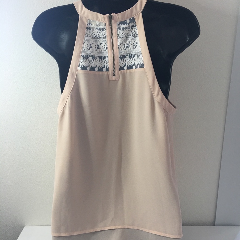 Monteau Los Angeles Peach Halter Top with White Lace Trim Size L - Picture 3 of 8